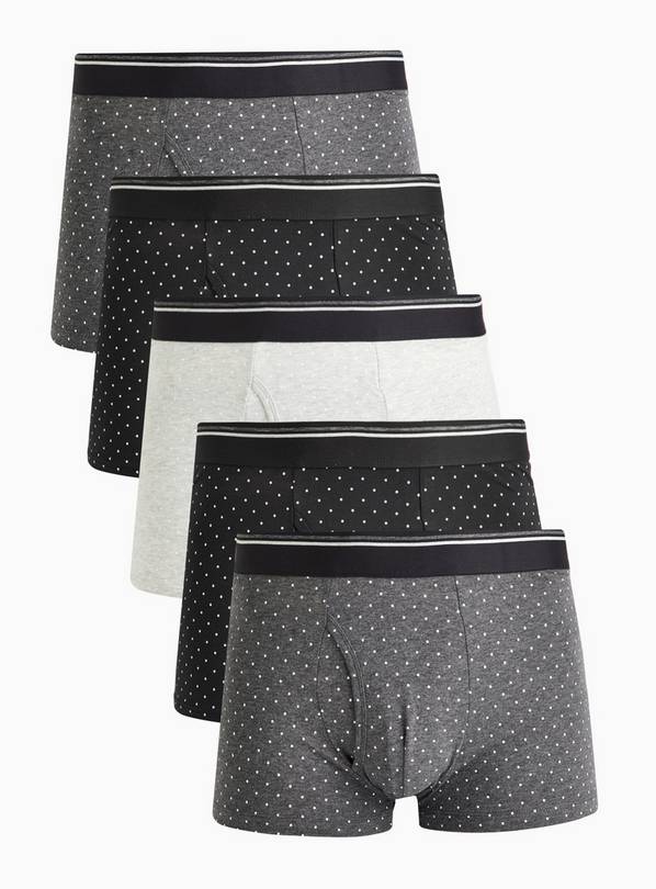 Grey Polka Dot Printed Trunks 5 Pack XL